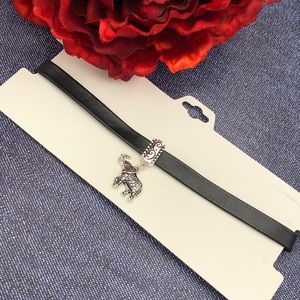 🌼 Houndstooth Red Eye Elephant Charm PU Leather Choker Necklace